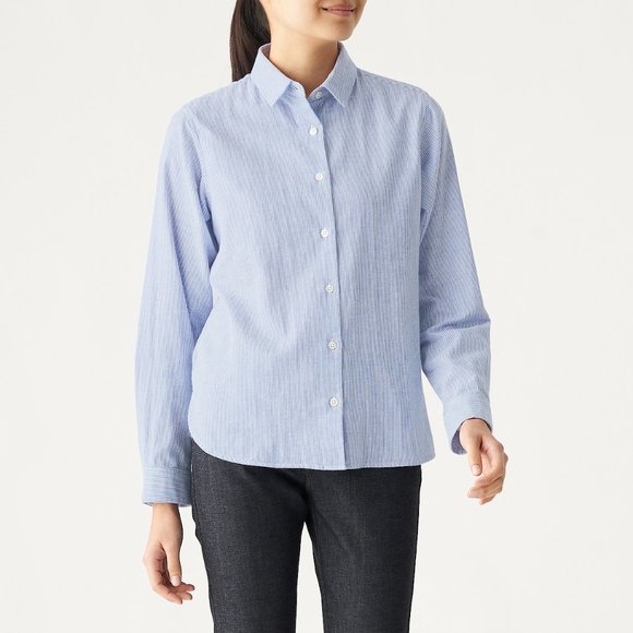 Muji Cotton Women Blue Stripe Shirt Size M - Picture 1 of 6